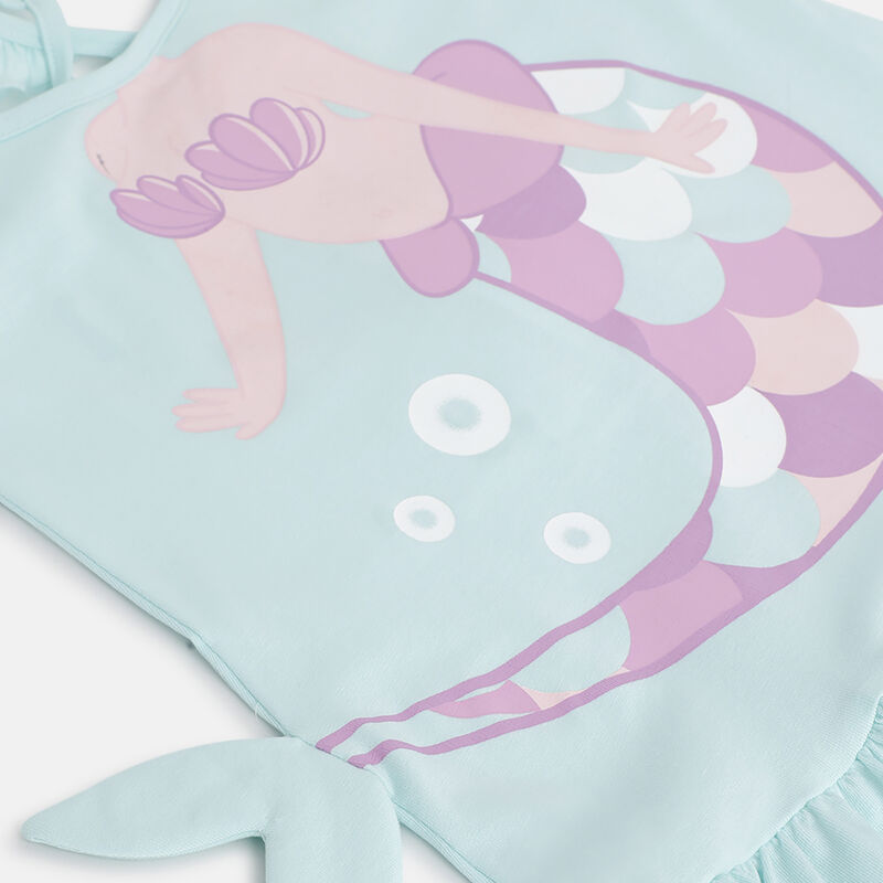 Girls Light Blue Printed Sleeveless Dress image number 3